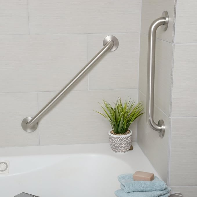 Amazon Basics Bathroom Safety Handicap Grab Bar, 16 Inch Length, 1.25 Inch Diameter, Sturdy Support, Holds up to 500LBs, ADA Compliant, Stainless Steel