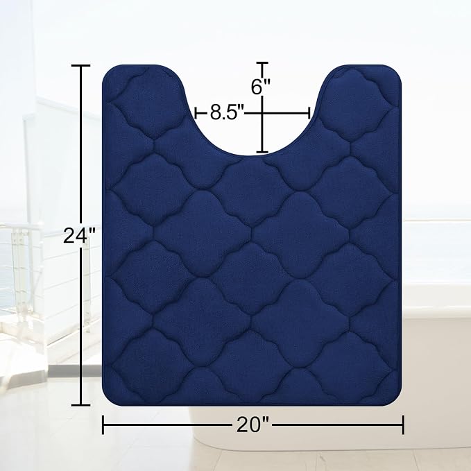 OLANLY Memory Foam Toilet Rugs U-Shaped 24x20, Ultra Soft and Absorbent Bathroom Rugs, Non-Slip, Comfortable, Machine Washable Contour Bath Mat for Toilet Base, Home Decor Accessories, Navy