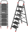 DIAMONDFORGE 6-Step Folding Step Stool Ladder with Handle, Anti-Slip Wide Pedals & Feet, 800lbs Capacity Sturdy Ladder for Home Kitchen Adults, Black Red