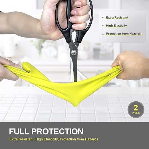 DABOGOSA Mamison 2 Pairs Reusable Waterproof Household Dishwashing Cleaning Rubber Gloves, Non-Slip Kitchen Glove (Green, Medium (Pack of 2))