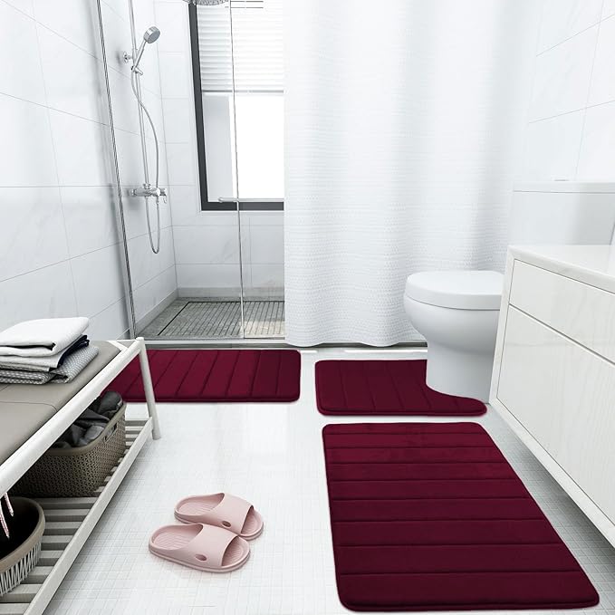 Buganda Memory Foam Bath Mat, 40" x 32", Ultra Soft and Non-Slip Bathroom Rugs, Water Absorbent and Machine Washable Bath Rug Runner for Bathroom, Shower, and Tub, Burgundy