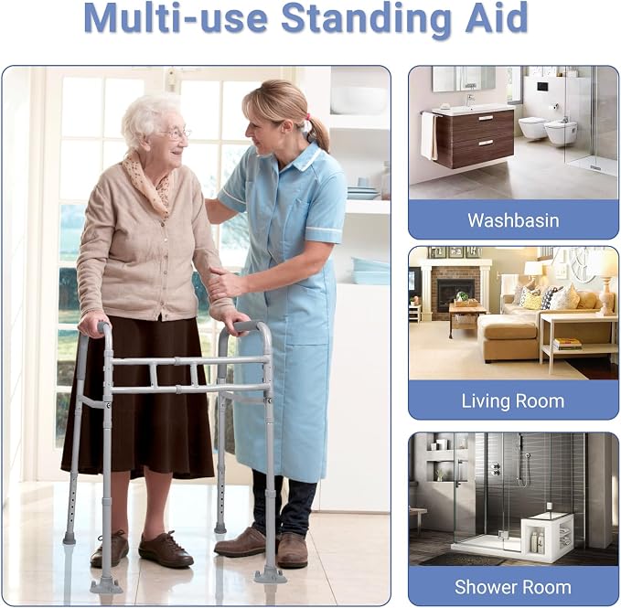 Width & Height Adjustable Toilet Safety Rails - Bathroom Support Handles Grab Bar - Stand Alone Toilet Safety Frame Fits Most Toilet