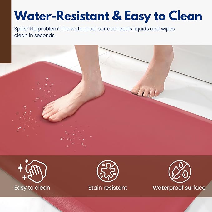 Art3d 1" Thick Kitchen Mats for Floor, Waterproof 20" X 32" Cushioned Comfort Mat, Anti Fatigue Mats for Kitchen, Ergonomic Standing Office Desk, Home and Garage, Red