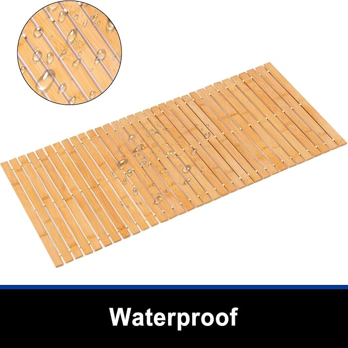 Bath Mat Bathroom Runner Long Large Rugs Floor Wood Shower Bathtub Waterproof Non Slip Accessories 16x34 Inch Easy to Clean, Natural, 1 pc
