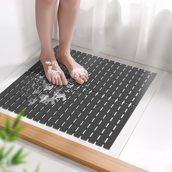 MBOSS Square Shower Mat for Inside Bathroom, Non Slip Bathtub Mat, 24 X 24 Inch Non Slip Shower Mat for Tub & Shower, Bathroom Essentials Safe, Easy to DIY Cut, Eco-Friendly Materials