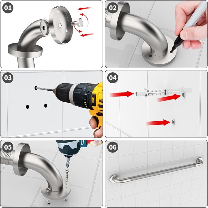 36 Inch Brushed Nickel Shower Grab Bar with Anti-Slip Knurled Grip,YuanDe Stainless Steel Bathroom Grab Bars，Shower Handrail Support, Handicap Elderly Balance Assist Handles