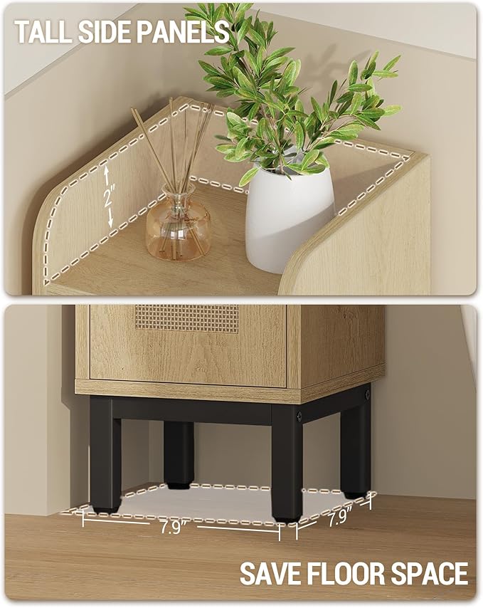 Hzuaneri Bathroom Storage Cabinet, Small Corner Floor Cabinet with Door and Shelves, Narrow Toilet Paper Holder, Bathroom Organizer with Adjustable Shelf, for Small Spaces, Rattan Yellow BC08202Y