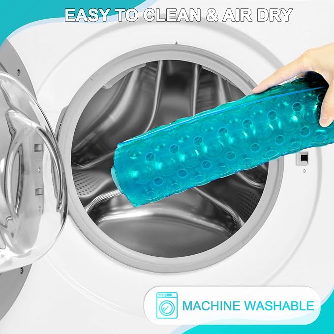 Bathtub and Shower Mats, 40x16 Inch Extra Large Non Slip Soft Bath Tub Mat with Suction Cups and Drain Holes for Bathroom Floor and Keep Tubs Clean, Machine Washable, Clear Turquoise