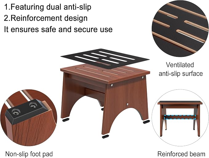 One Step Stool for Adults Seniors with Non-Slip Rubber Step Surface, 11.8" Heavy Duty Wooden Stepping Stools with 450 LBS Capacity for Bedroom Kitchen Bathroom