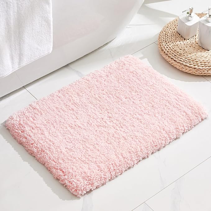 Disolla Pink Bathroom Rug 20x32 - Non-Slip Plush Thick Bath Mat, Highly Absorbent & Ultra Soft Fluffy Floor Mat, Machine Washable for Shower and Tub