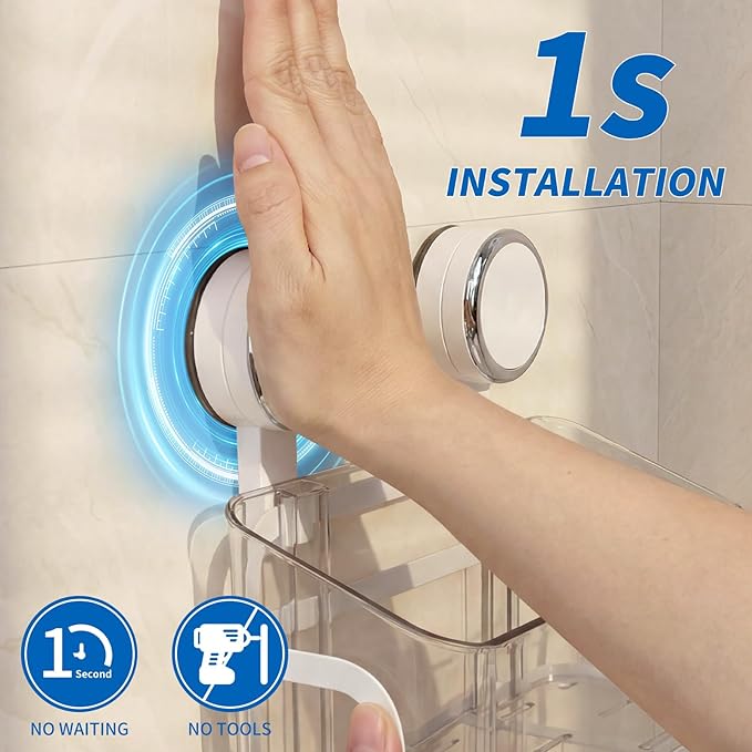 Shower Caddy Suction Cup, Removable Bathroom Organizer Shelf for Shower Storage, No Drilling Clear Square Shower Shelves, Large Capacity & Reusable, 1 pack