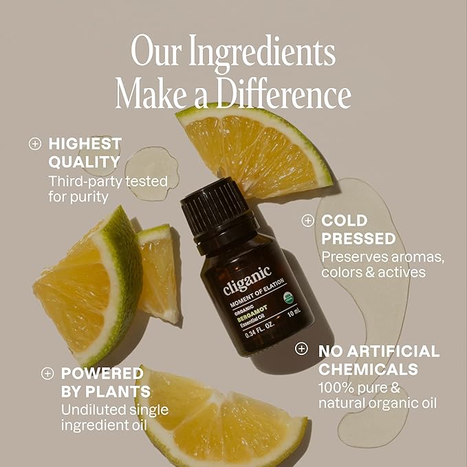 Cliganic Organic Bergamot Essential Oil, 100% Pure Natural for Aromatherapy | Non-GMO Verified