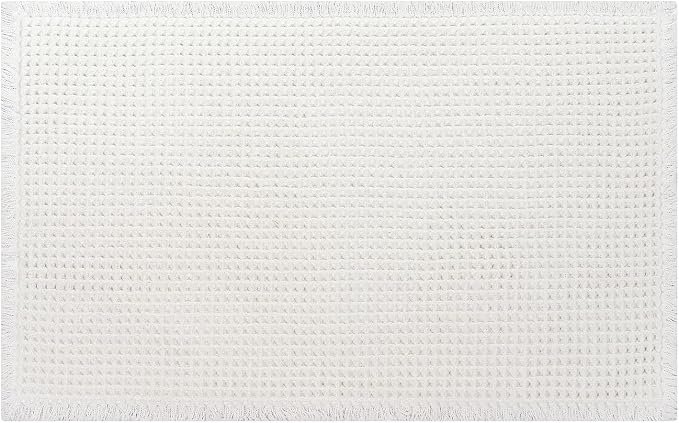 White Bathroom Rugs, Waffle Bath Mat Non Slip Washable, Super Absorbent & Quick Dry, Boho Bath Mat Farmhouse Bathroom Decor, 20'' x 48'', White