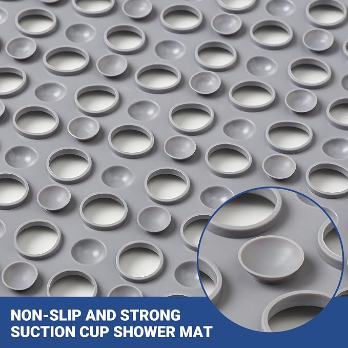 Non Slip Bathtub Mat and Shower Mat 31x17 inch,Bath Mat with Quick Dry Drain Holes and Suction Cups, Soft Comfortable Safe Bathroom Mat for Bath Tub, Floor, Tile (Grey)