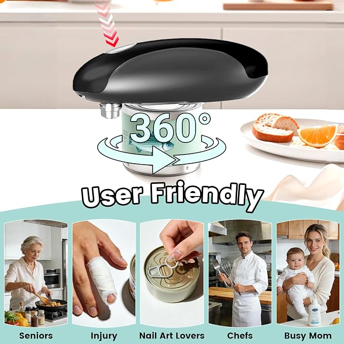Electric Can Opener,One-Touch Safety Auto Can Opener,Smooth Edge,Hands Free Can Opener,Food Safety,Kitchen Gadgets,Battery Operated,Electric Can Opener for Seniors & Arthritis