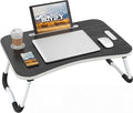 BUYIFY Foldable Lap Desk for Laptop & Writing - 23 inch Bed Tray Table with Cup Holder & Tablet Slot - Portable Notebook Stand for Eating, Sofa, Couch & WFH Students (Black)
