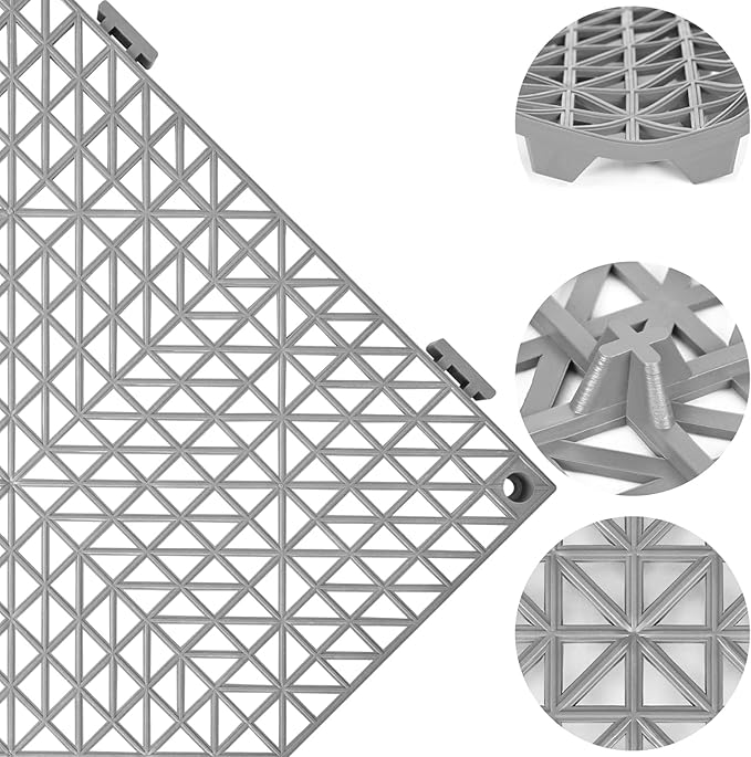 ToLanbbt Modular Interlocking Cushion 24P 11.8" x 11.8" Interlocking Rubber Floor Drain Holes Non-Slip Splicing Drainage Mats for Deck, Shower, Kitchen, Drain Pool, Sauna Bath, Indoor Outdoor (Grey)