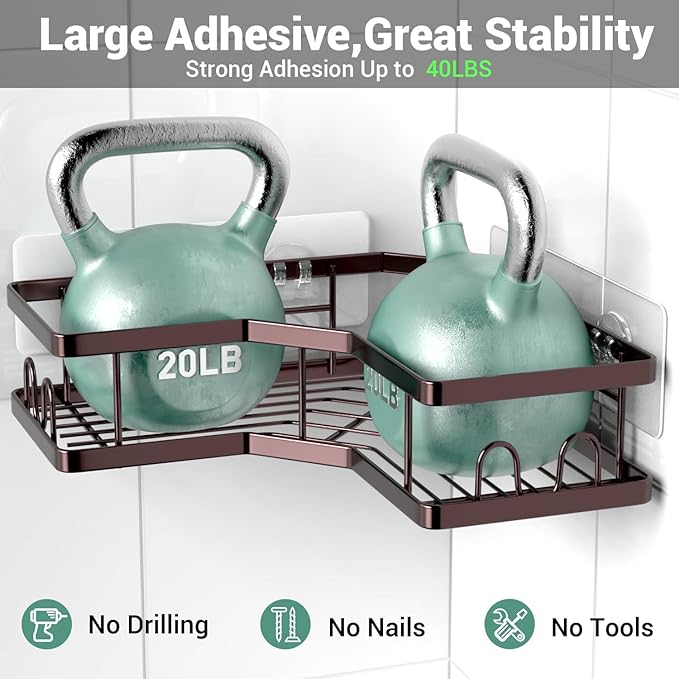 AKTECKE Corner Shower Caddy Organizer Shelf: Adhesive No Drilling Shower Rack Bathtub Shelves - 3Pack Rustproof Bathroom Shower Shelf