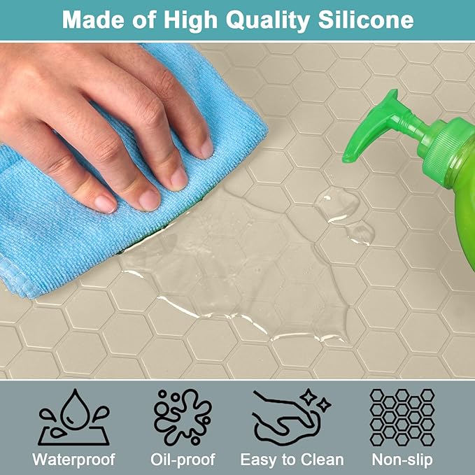 Under Kitchen Sink Mats and Protectors Waterproof, Silicone Under Sink Mat for 34" x 22" Cabinets, Under Sink Tray Organizer, Shelf Liner Cabinet Liner for Kitchen and Bathroom, Beige