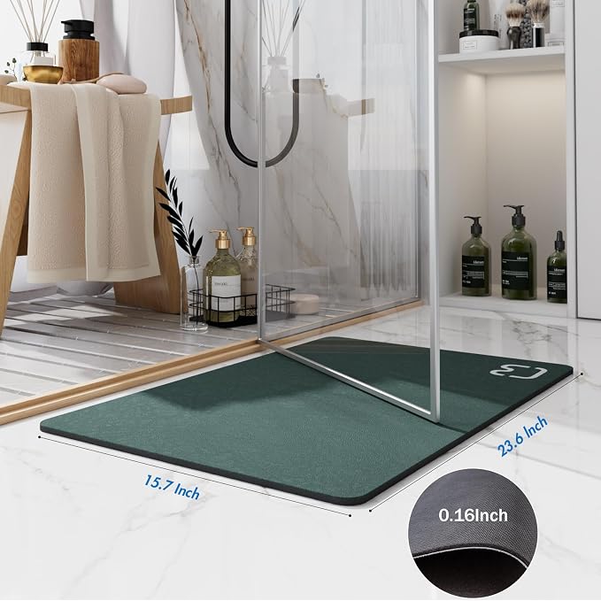 RUERYA Bath Mat (15.7x23.6), Bathroom Non Slip Absorbent Quick Dry Rubber Backed, Dark Green