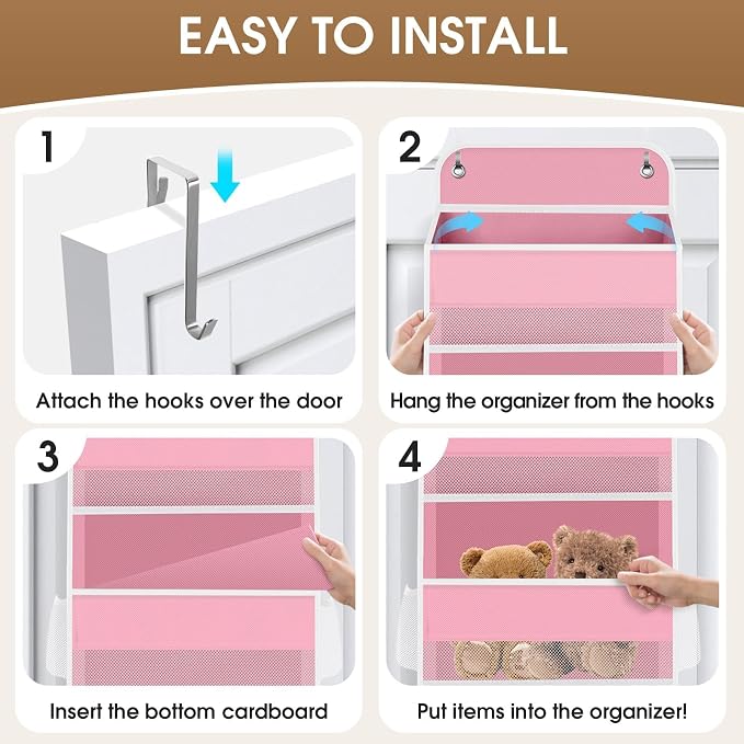 SpaceHacks 2 Pack Over The Door Organizer Hanging Storage Organizers with Clear Window 40lb Large Capacity Room Organizer for Pantry Laundry Bathroom Nursery Closet(Pink)