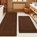 Waffle Bath Mat Set 2 Piece, Boho Woven Modern Bath Rug Absorbent Non Slip, Ultra Soft Bathroom Mats, Machine Washable Knit Bath Rugs with Tassels for Bathroom, Bedroom, Kitchen, Shower, Tub, Brown