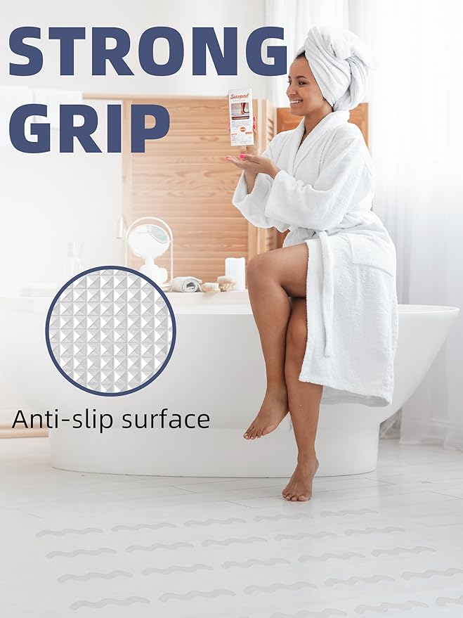 Secopad Patented Anti Slip Shower Stickers, 24PCS Adhesive Decals Safety Strips with Scraper for Bath Tub, Shower Floor, Stairs, Clear, 0.8"*8"