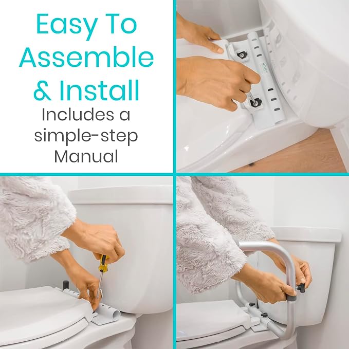 Vive Toilet Frame Rail for Elderly & Disabled - Adjustable Grab Bar Rail with Arms, Safety Support Handles for Seniors, Handicap Bathroom Mobility Aids, Sit to Stand Assist to Help Adults Get Up