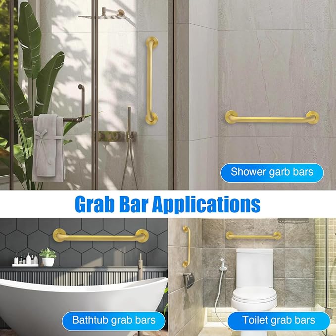ROTHLEY 18 Inch Grab Bar for Bathtubs and Showers: Stainless Steel Shower Grab Bar Wall Mounted Shower Handle with Concealed Screws Anti Slip Saft Handle for Elderly Seniors (Brass)