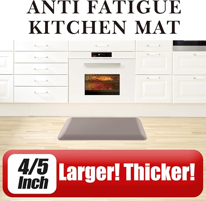 4/5 Inch Thick Kitchen Mat - Cushioned Anti Fatigue Mats for Kitchen Floor - Easy to Clean, Waterproof, Non-Slip Kitchen Rug for Sink, Office, Kitchen (17''x28'' Brown)