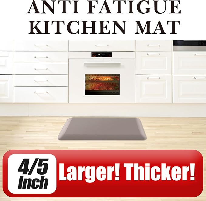 4/5 Inch Thick Kitchen Mat - Cushioned Anti Fatigue Mats for Kitchen Floor - Easy to Clean, Waterproof, Non-Slip Kitchen Rug for Sink, Office, Kitchen (24''x70'' Khaki)