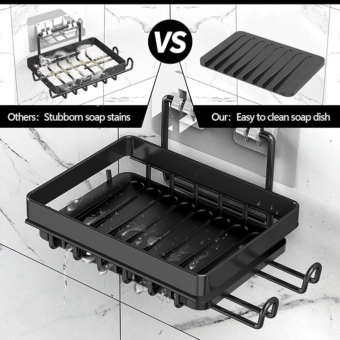 Shower Caddy Shelves Organizer, 3 Pack with Soap Holder, No Drilling Wall Mounted Self Adhesive Shelves, Matte Black
