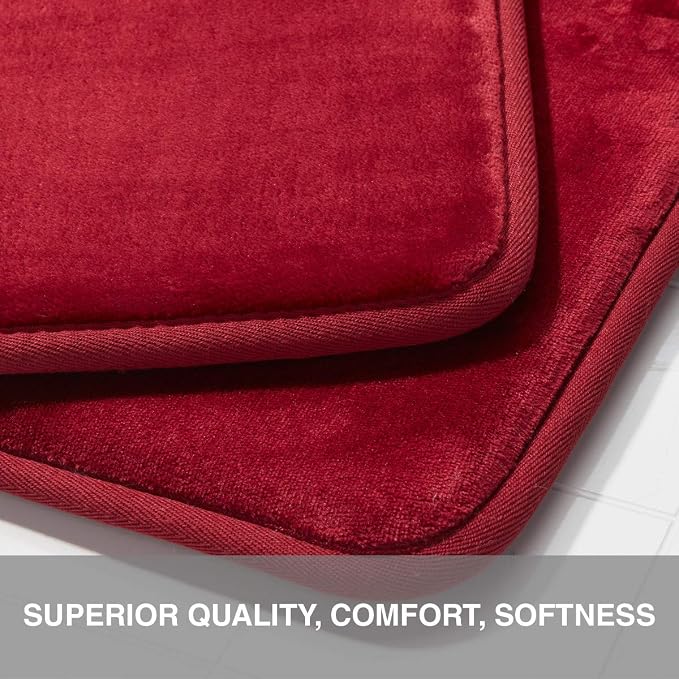 Memory Foam Bath Mat Non Slip Absorbent Super Cozy Velvet Bathroom Rug Carpet (22 inches X 42 inches, Red)