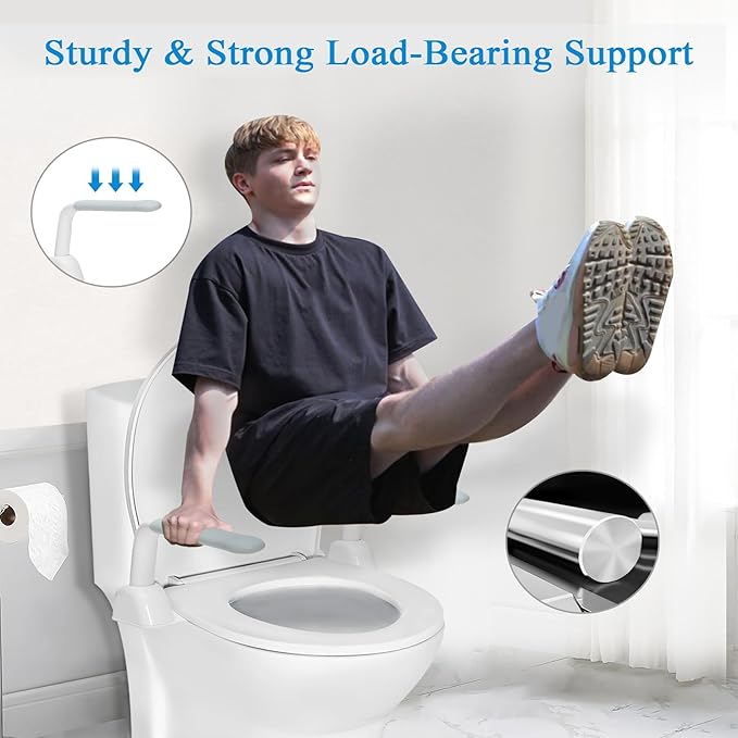 Toilet Safety Rails for Seniors, Adjustable Armrest, Space Saving, Stylish and Durable, Anti Slip and Anti Fall, Suitable for Elderly, Disabled, Pregnant Women with Armrest Toilet Safety Rail