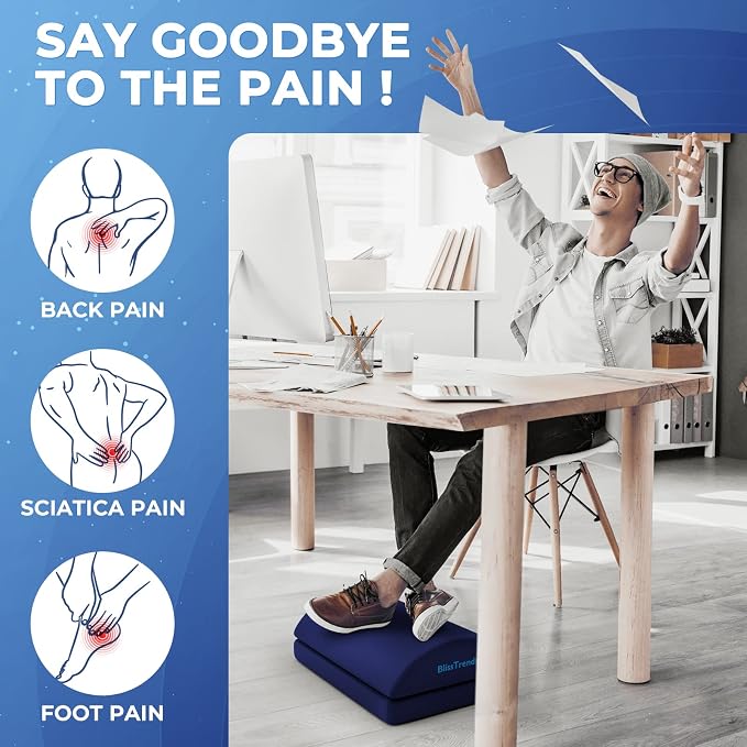 BlissTrends Foot Rest for Under Desk at Work - Versatile Foot Stool with Washable Cover - Comfortable Footrest with 2 Adjustable Heights for Car, Home and Office to Relieve Back,Lumbar,Knee Pain-Blue