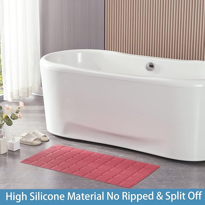 Webos Foldable Silicone Bathtub Mat: Jumbo Size Heavy Duty Safety Bath Mat for Tub Without Suction Cups Non Slip Bath & Shower Mat for Textured, Reglazed, Refinished Tub (Crimson Red, 35.8 x 17.7)