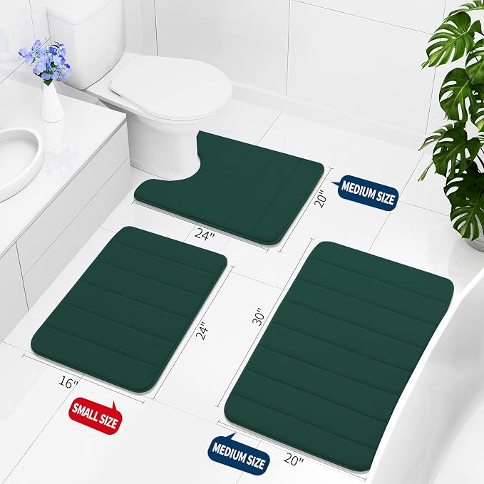 Buganda Memory Foam Bath Mat, 30" x 20", Ultra Soft and Non-Slip Bathroom Rugs, Water Absorbent and Machine Washable Bath Rug for Bathroom, Shower, and Tub, Dark Green