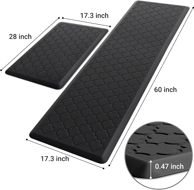 Kitchen Mat [2 PCS] Cushioned Anti-Fatigue Floor Mat Water Resistant Non-Skid Kitchen Mats and Rugs Ergonomic Comfort Foam Kitchen Rugs Standing Mat for Floor Office Sink(Black,17.3"x28"+17.3"x60")