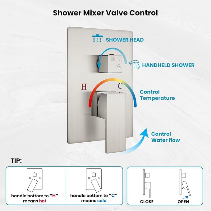 gotonovo Rainfall Bathroom Shower System Rain Shower Head and Handle Set Wall Mounted Shower Complete Combo Solid Brass Pressure Balancing Shower Mixer Valve 16 Inch Brushed Nickel