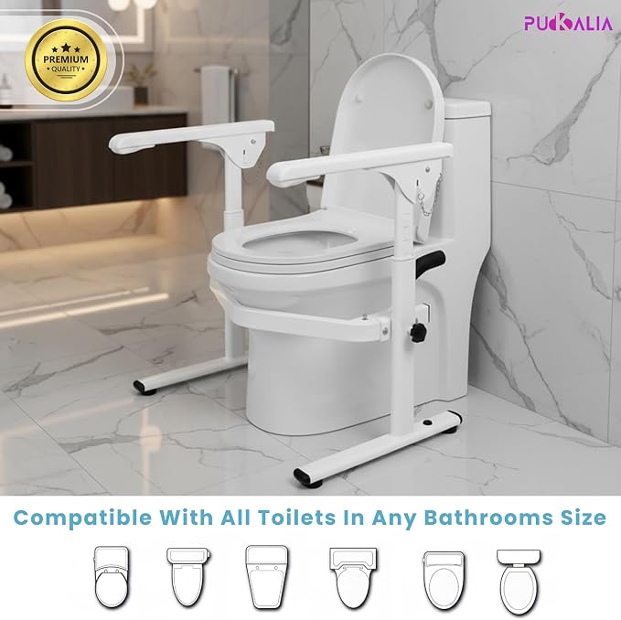 Toilet Safety Frames & Rails for Seniors - Flip-up arms for Wheelchair Access - 400 lbs Heavy Duty Medical Stand Assist Frame, Adjustable Height and Width, Handicap Grab Bars