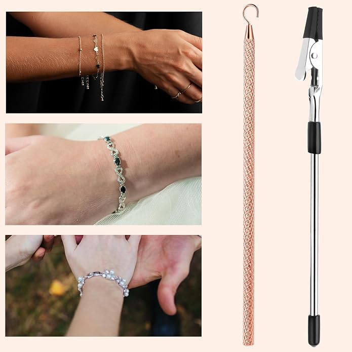 Sliverdew Bracelet Helper Tool - Bracelet Wearing Aid Hook and Clips - Metal Bracelet Assistance Tool - Jewelry Fastening Tools for Necklace/Watch Clasps, Zips, Crafts - Arthritis Elderly