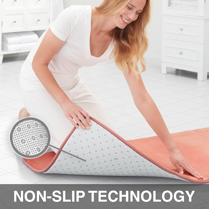Memory Foam Bath Mat Non Slip Absorbent Super Cozy Velvet Bathroom Rug Carpet (17 inches X 24 inches, Peach)