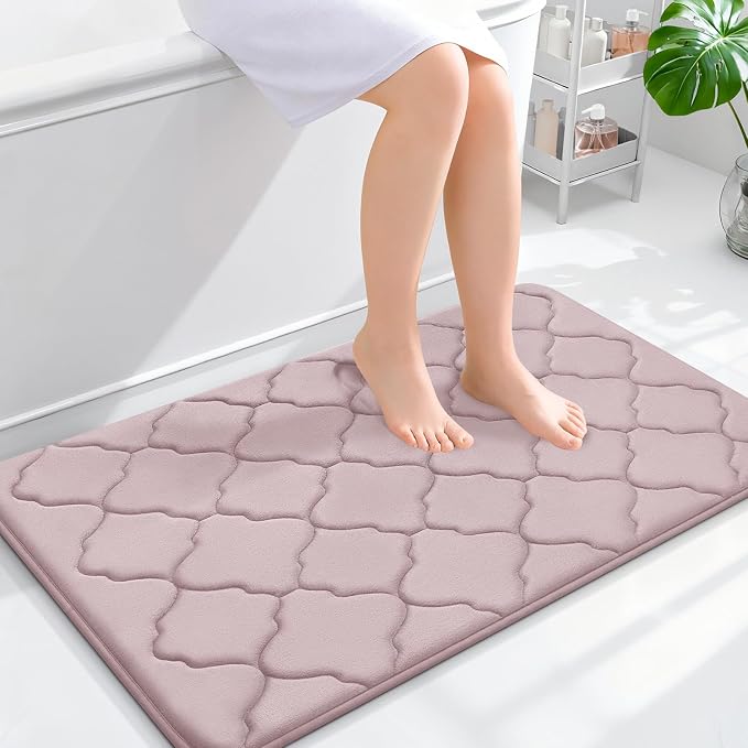 OLANLY Memory Foam Bath Mat Rug 36x24, Ultra Soft and Absorbent Bathroom Rugs, Non-Slip Comfortable, Machine Washable Bath Carpet for Bathroom Floor, Tub, Shower and Home Decor Accessories, Dusty Rose