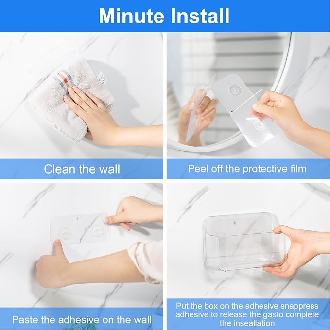 Diesisa 3pc Acrylic Wall Mount Organizer, Adhesive Clear Shower Caddies,Acrylic Soap Basket for wall,No Drilling Hang Walls,with Self Adhesive Tape, for Bathroom, Kitchen, Living Room