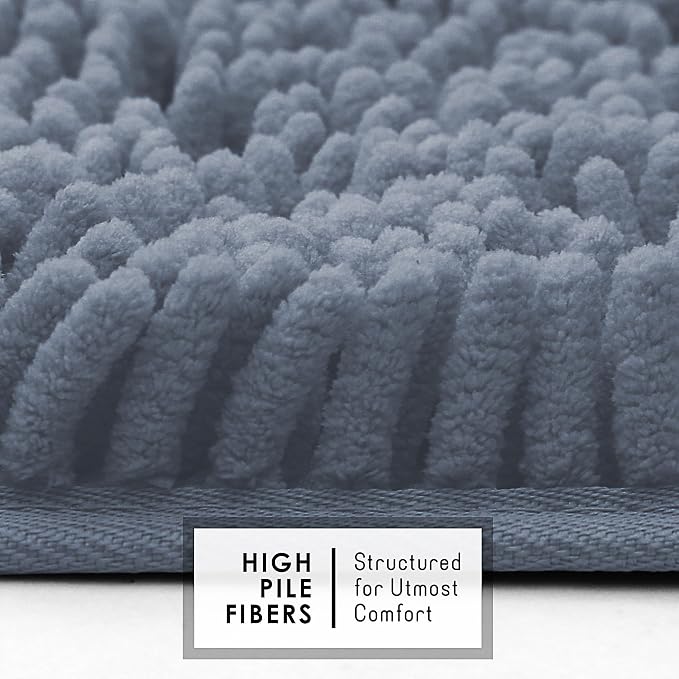 Hearth & Harbor Bathroom Rugs, Chenille Bath Mat - Machine Washable Bath Mats for Bathroom Non-Slip Backing Rubber, Quick Dry Bathroom Mat, 17 x 24 - Stone Blue