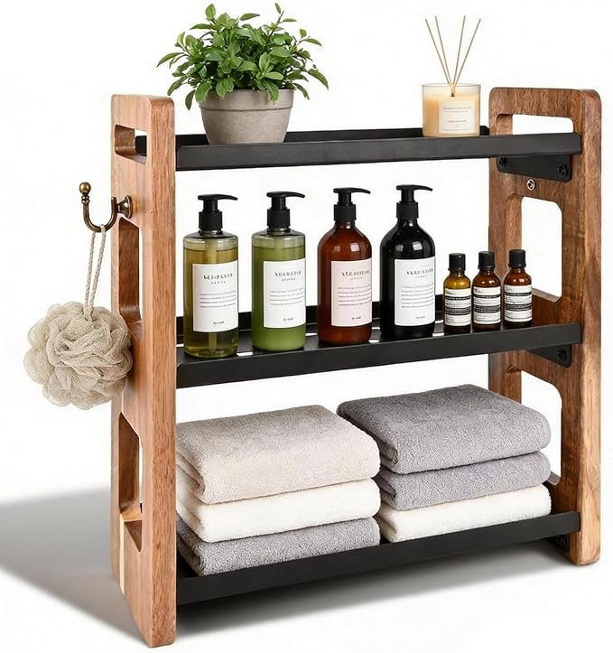 Bathroom Organizer – 3 Tier Bathroom Counter Organizer, Rustproof Metal Shelf for Bathroom Sink & Storage, Also Holds Cologne Bottles (Black)