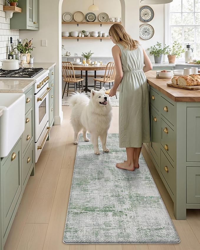 DEXI Kitchen Mats Cushioned Anti Fatigue, 23x59 Floor Padded Runner Rug Non Slip, Waterproof Standing Comfort Memory Foam for Front Sink Laundry, Green