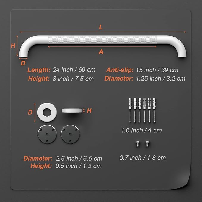 Oil Rubbed White Shower Grab Bars 24 Inch w/Anti-Slip knurled Grip, iMomwee Stainless Steel Wall Mount Bathroom Safety Balance Handrail, Handicap Elderly Senior Assist Textured Grab Bar Handle