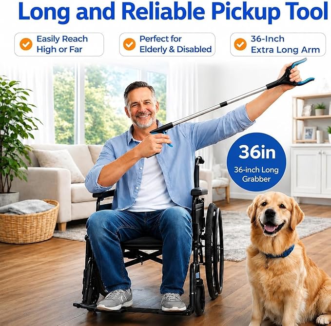 LEGENDONE 2 Pack 36" Magnetic Grabber Reacher Tool, Extra Long Reacher Grabbers, Easy Foldable Trash Pickup Tool, Heavy Duty 360° Claw Upper Grabber Picker for Senior, Health, Surgery Recovery