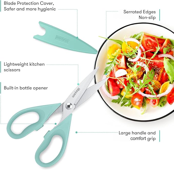iBayam 2 Pack All Purpose Kitchen Shears Heavy Duty - Stainless Steel Kitchen Scissors With Protective Sheath, Soft Comfort-Grip Handle, Food & Meat Scissors, Home, Kitchen, Dining Utility Gadgets